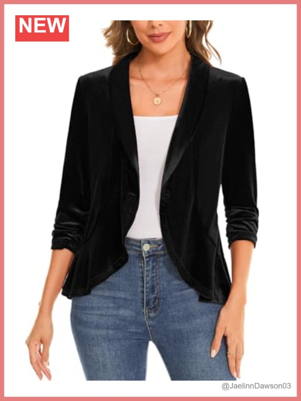 Velvet Blazer 3/4 Sleeve Ruffle Tailored Suit Jacket Women's